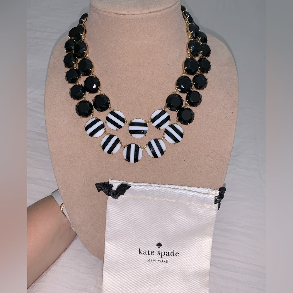 Kate Spade statement necklace black and white stripes gold